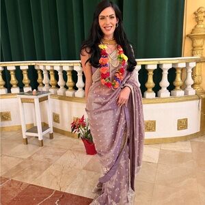 Lavender Embellished Silk Saree with Silver Detail